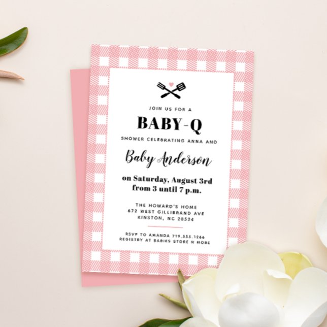 Invitation Baby shower rose En vichy plaid BQ (Créateur téléchargé)
