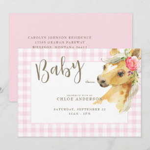 Invitation Baby shower rose En vichy rose