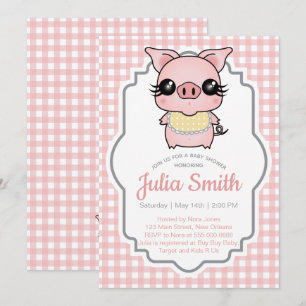 Invitation Baby shower rose En vichy rose