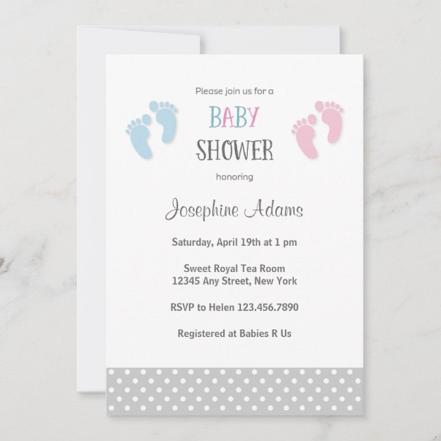 Invitation Baby shower rose et bleu (Devant)