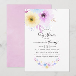 Invitation Baby shower rose et bleu pastel avec des fleurs
