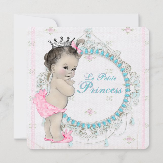 Invitation Baby shower rose et bleu Turquoise (Devant)