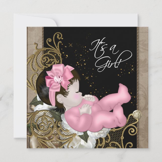 Invitation Baby shower rose et Brown (Devant)