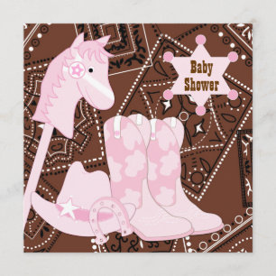 Invitation Baby shower rose et Brown de cow-girl
