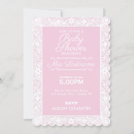 Invitation Baby shower rose et dentelle