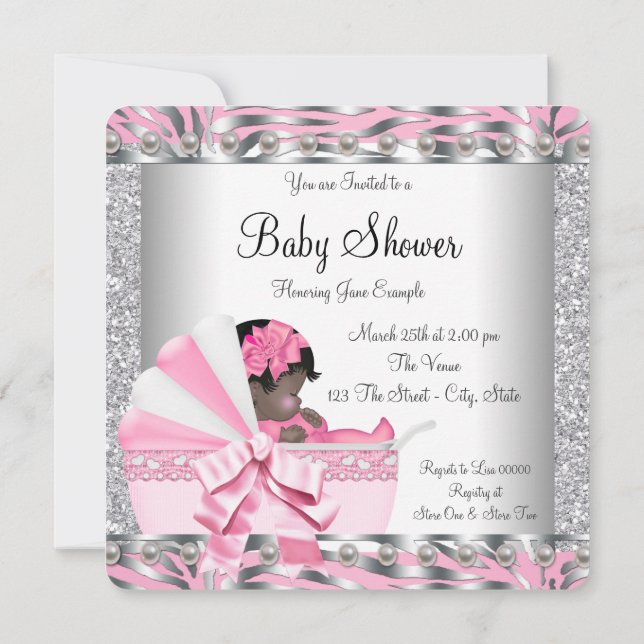 Invitation Baby shower rose et gris (Dos)