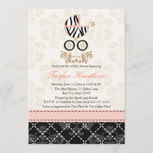 Invitation Baby shower rose et noir de chariot d'impression