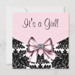 Invitation Baby Shower Rose et Noir en Damassé Noir