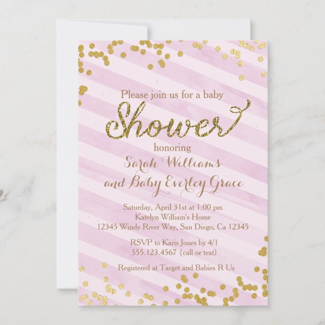 Invitation Baby shower rose et or (Devant)