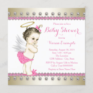 Invitation Baby shower Rose et Or ange gardien