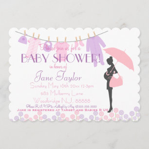 Invitation Baby shower rose et pourpre de silhouette