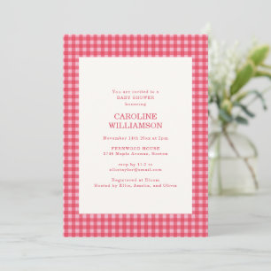 Invitation Baby Shower Rose et Rouge à Carreaux Gingham et Ta