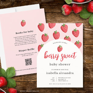 Invitation Baby Shower Rose et Sucré Fraise Douce