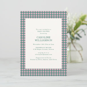 Invitation Baby Shower Rose Et Vert Gingham Carreaux Vichy Ta