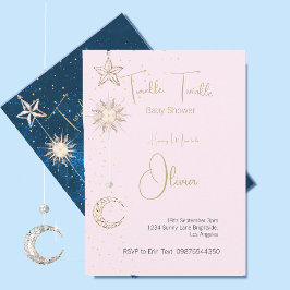Invitation Baby shower rose étoiles Lune Twinkle