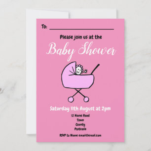 Invitation Baby shower rose fille