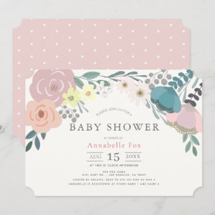 Invitation Baby shower rose Fille Florale Printemps