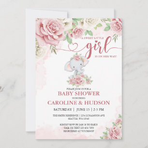Invitation Baby shower rose Fleur Eléphante Rose Bleu