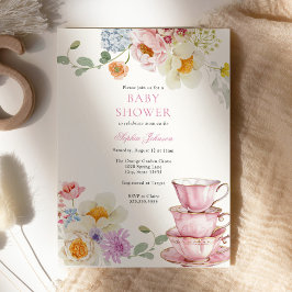 Invitation Baby shower rose Fleur sauvage à thé