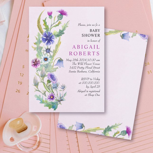 Invitation Baby shower rose fleur sauvage ressort (Créateur téléchargé)