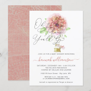Invitation Baby shower rose Floral à air chaud