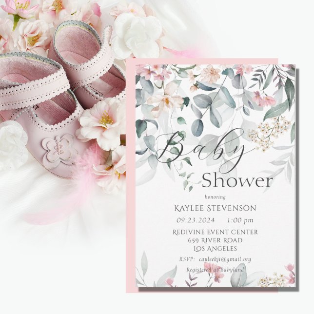 Invitation Baby shower rose floral bébé fille (Créateur téléchargé)