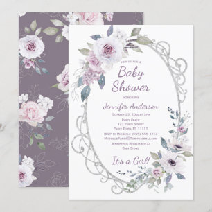 Invitation Baby shower Rose  Floral de la Parties scintillant