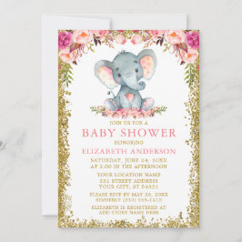 Invitation Baby shower rose Floral Eléphant Parties scintilla