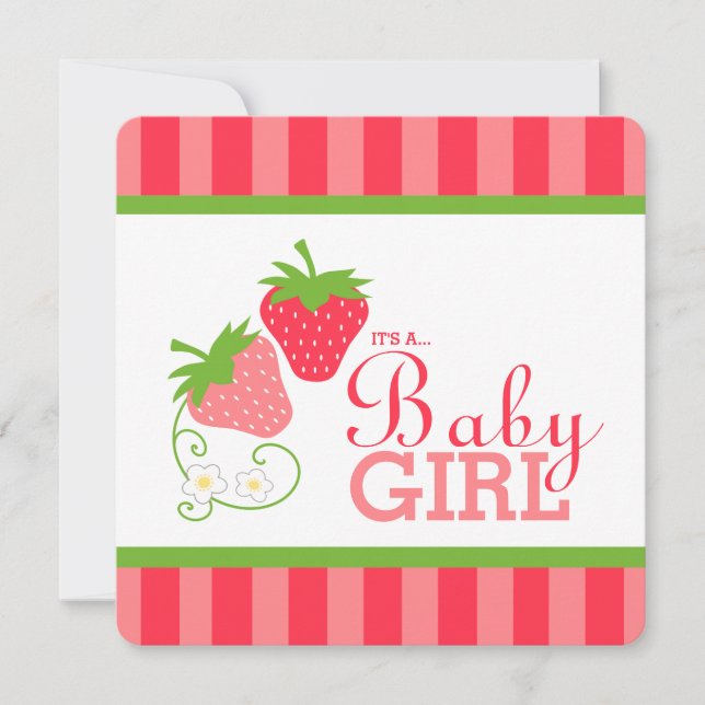 Invitation Baby shower rose fraise et vert (Devant)