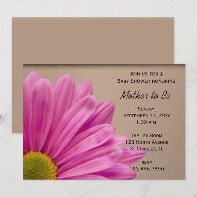 Invitation Baby shower rose Gerber Daisy (Devant / Derrière)