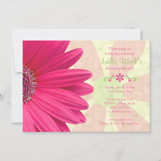 Invitation Baby shower rose Gerber Daisy (Devant)