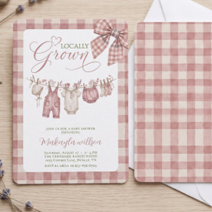 Invitation Baby Shower Rose Gingham Rustique Produit Local