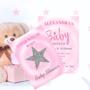 Invitation Baby shower Rose Girl Cute Star Est Né