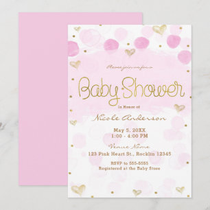 Invitation Baby shower rose gold et blanc pois & coeurs