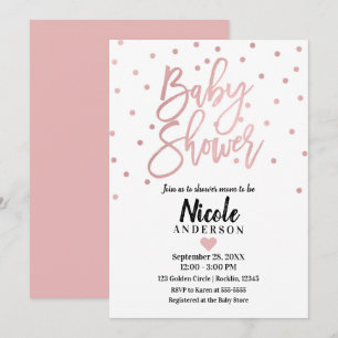 Invitation Baby Shower Rose Gold et Écriture Moderne Rose Cla