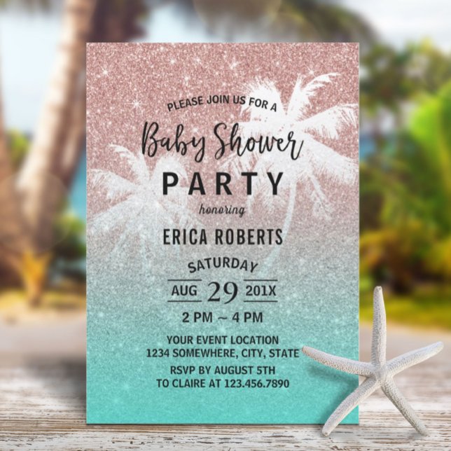Invitation Baby shower Rose Gold Parties scintillant Tropical (Créateur téléchargé)