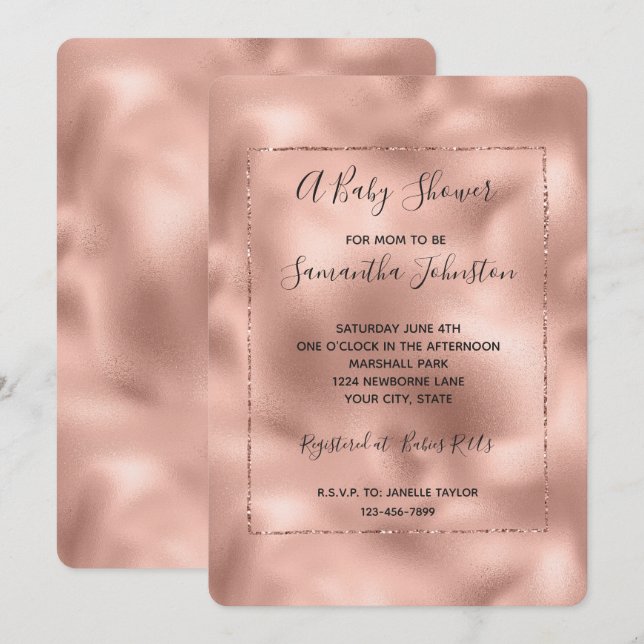 Invitation Baby shower rose Gold Rose Glam Glitz (Devant / Derrière)