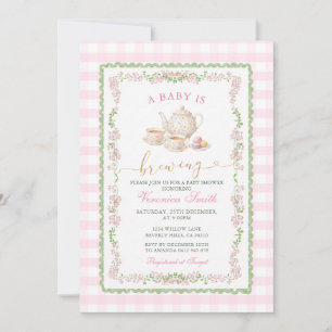 Invitation Baby Shower Rose Grandmillenial Tasse de Thé