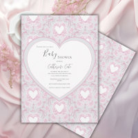 Baby Shower Rose & Gris Floral Fantaisiste Cœur