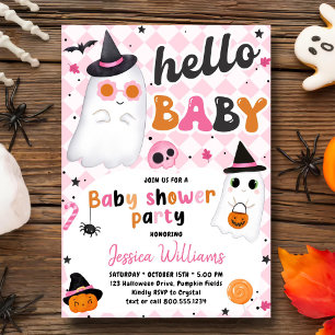 Invitation Baby shower rose Halloween mignon Fantôme