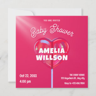 Invitation Baby shower rose holographique sucré