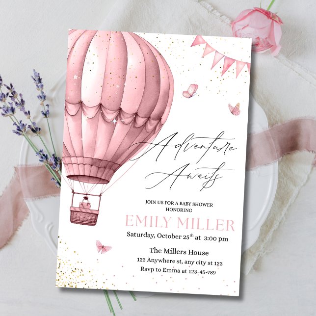 Invitation Baby shower rose Hot Air Balloon Invitation, Baby  (Créateur téléchargé)