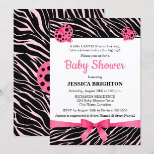 Invitation Baby shower rose Ladybug Zebra Stripes