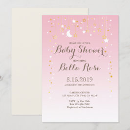 Invitation Baby shower rose Lune Star fille