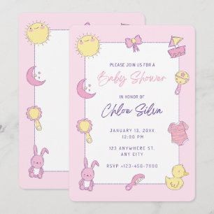 Invitation Baby shower rose mignon