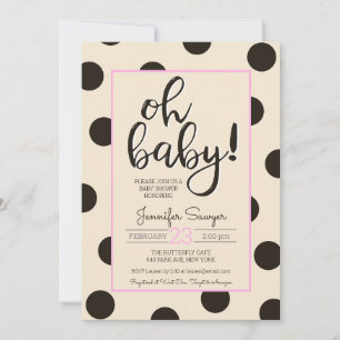 Invitation Baby shower rose noir neutre Polka Dot
