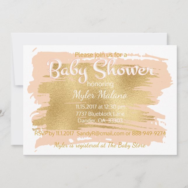 Invitation baby shower rose/or (Devant)