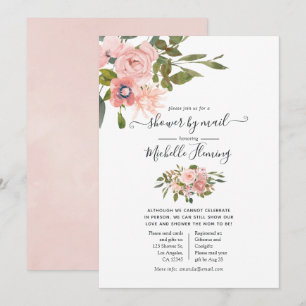 Invitation Baby shower rose or et flou floral par courrier