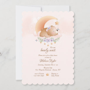 Invitation Baby shower rose ours bébé