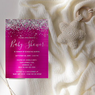 Invitation Baby Shower Rose Pailleté Argent